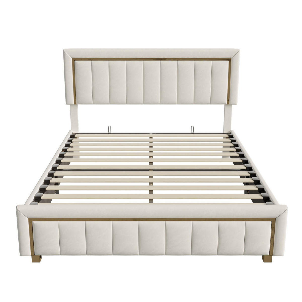 POLSTERBETT 140/200cm, mit hydraulischem Stauraum, Lattenrost, Polsterbett aus Samt, Beige - Beige, Holzwerkstoff (140/200cm) - Brevoria