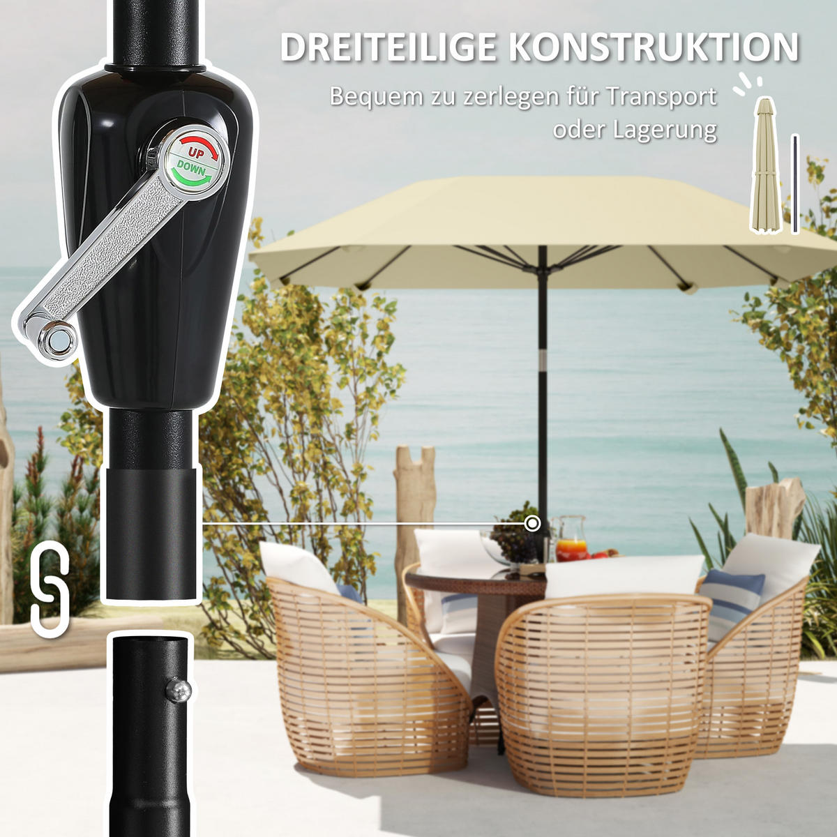 SONNENSCHIRM Ø233 cm - Beige, Kunststoff (233/233cm) - Outsunny