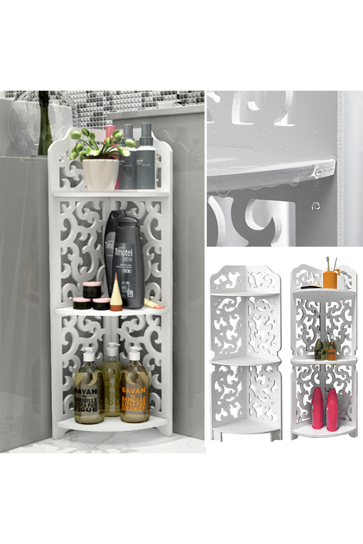 ECKREGAL 3-Stufiges aus MDF-Platten in Weiß mit dekorativen Schnitzmustern Modernes Design Vielseitig einsetzbar 21 x 21 x 80 cm - Weiß, Kunststoff (21/80/21cm) - Livingandhome