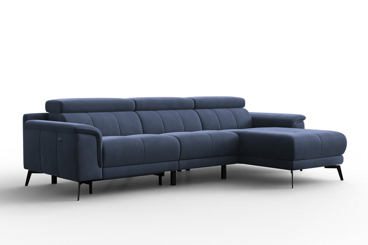 ECKSOFA FIERO 4-Sitzer RECHTS, Marineblauer Veloursstoff - Blau/Schwarz, Holz/Textil (288/170cm) - Courtois Laville