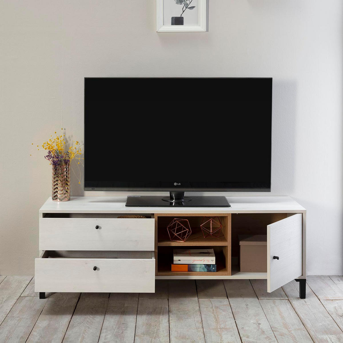 TV-ELEMENT Javea 2 Schubladen Farbe Weiß - Weiß, Holzwerkstoff (136/47/40cm) - VS Venta-stock
