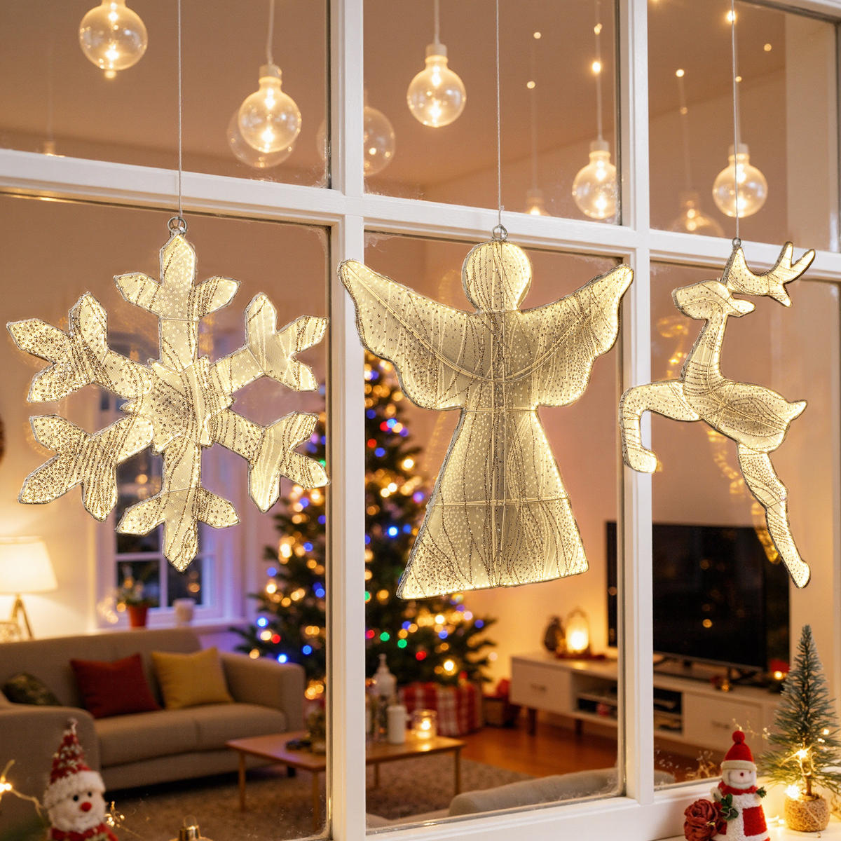 WEIHNACHTSDEKO HTHD0213 3er Set - Champagner, Kunststoff/Metall (2/49/44cm) - Hometopia