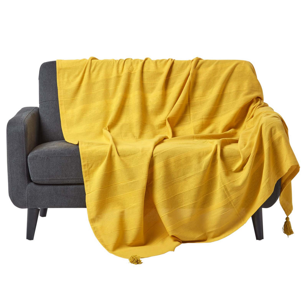 WOHNDECKE Rajput 150/200 cm, 100% Baumwolle - Gelb, Textil (150/200cm) - Homescapes