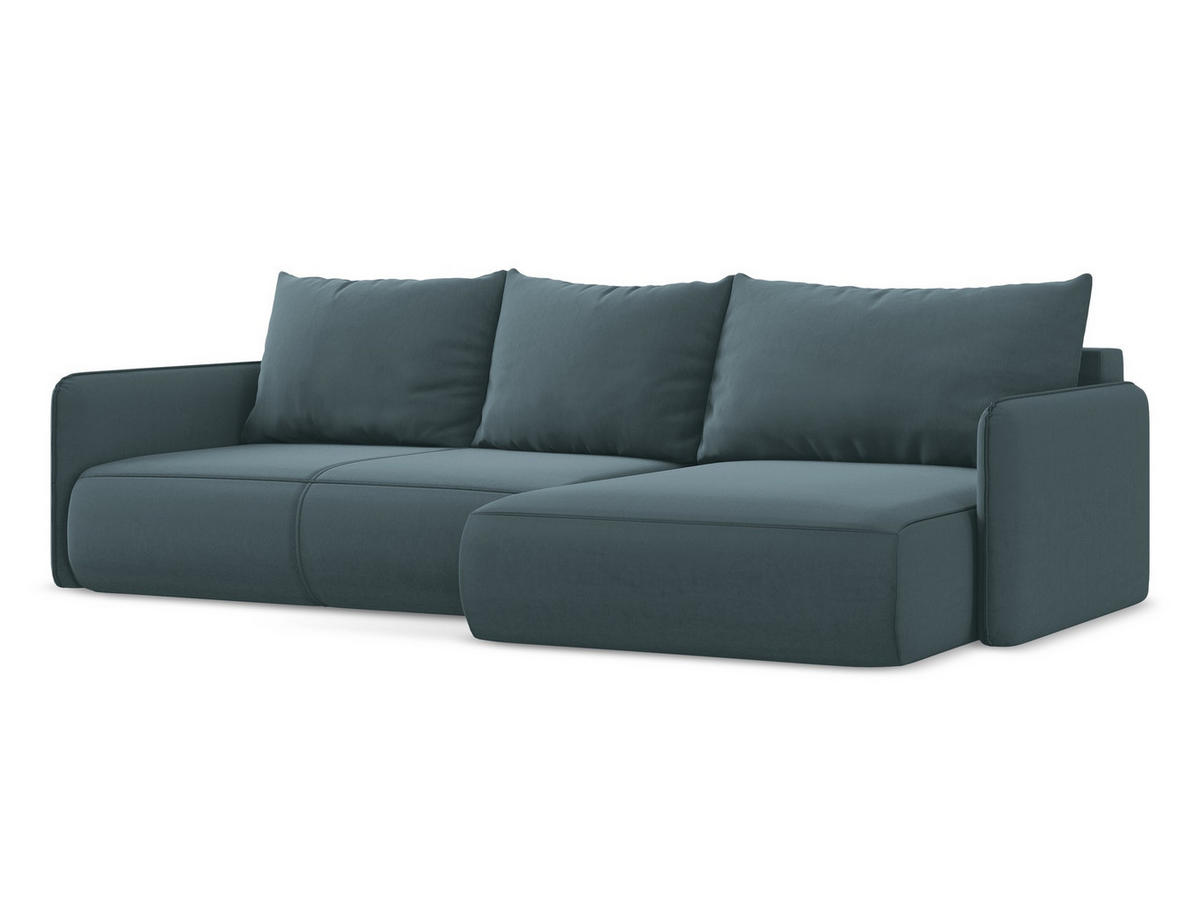 ECKSOFA mit Schlaffunktion Samt Stoff Blau - Blau/Petrol, Kunststoff/Textil (240/148cm) - Makamii