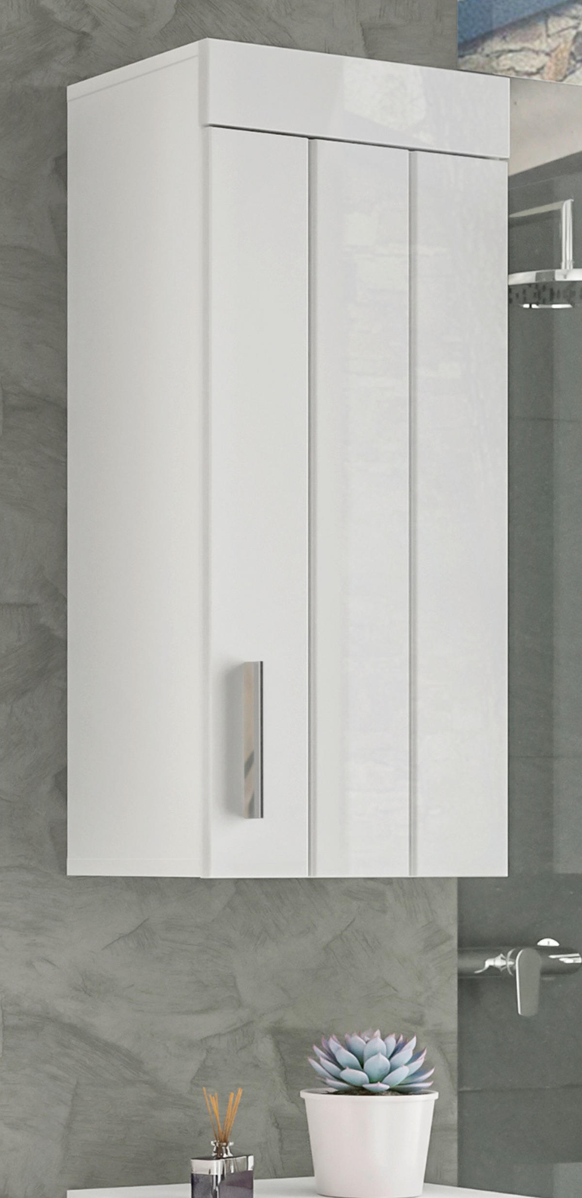 HÄNGESCHRANK weiß Hochglanz 36 cm, Badschrank Türanschlag wechselbar - Weiß Hochglanz/Silberfarben, Holzwerkstoff/Kunststoff (36/79/24cm) - Inn.Furn