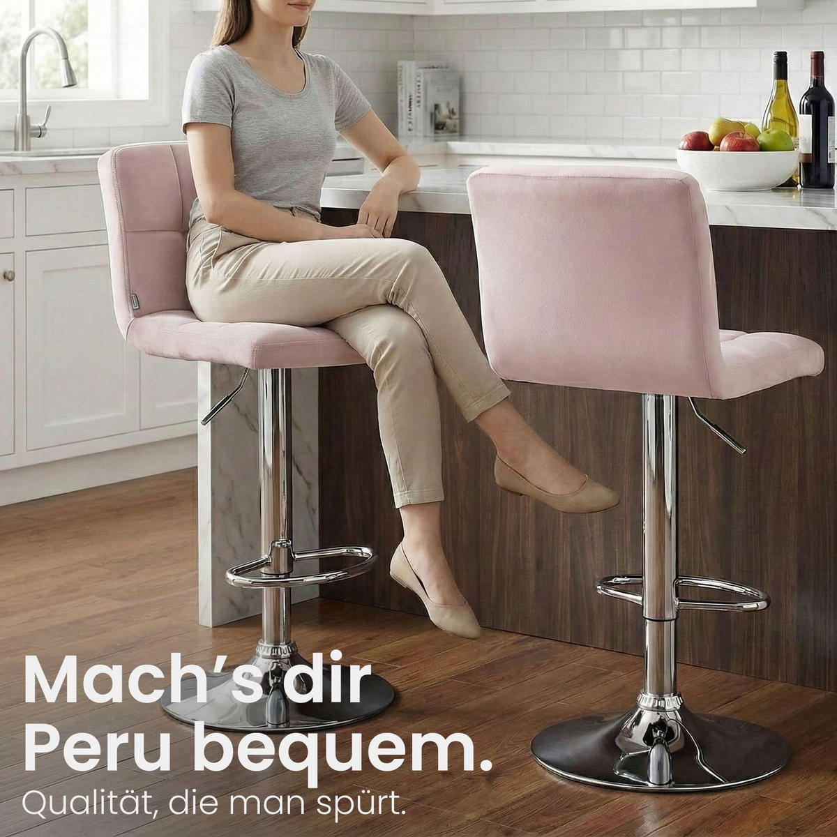 BARHOCKER Samt Rosa - Chromfarben/Rosa, Textil/Metall (46/94/47cm) - CLP