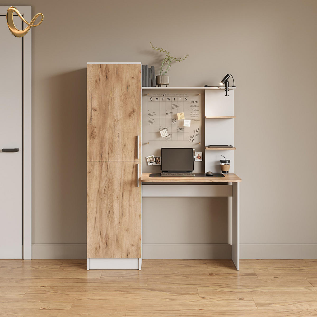 SCHREIBTISCH Rina Weiß/Goldkraft Eiche 122.9 x 168 cm - Honigeiche/Weiß, Holzwerkstoff (52/122.9/168cm) - Livinity®