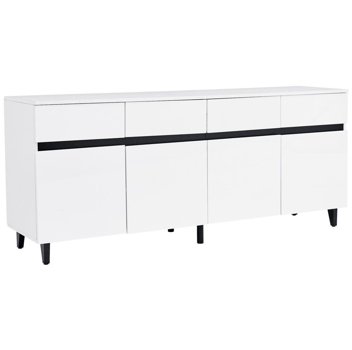 SIDEBOARD, 160/40/68 cm, bílý, dřevotříska, s vysokým leskem a 4 zásuvkami - bílá, kompozitní dřevo (160/68/40cm) - BEAOK