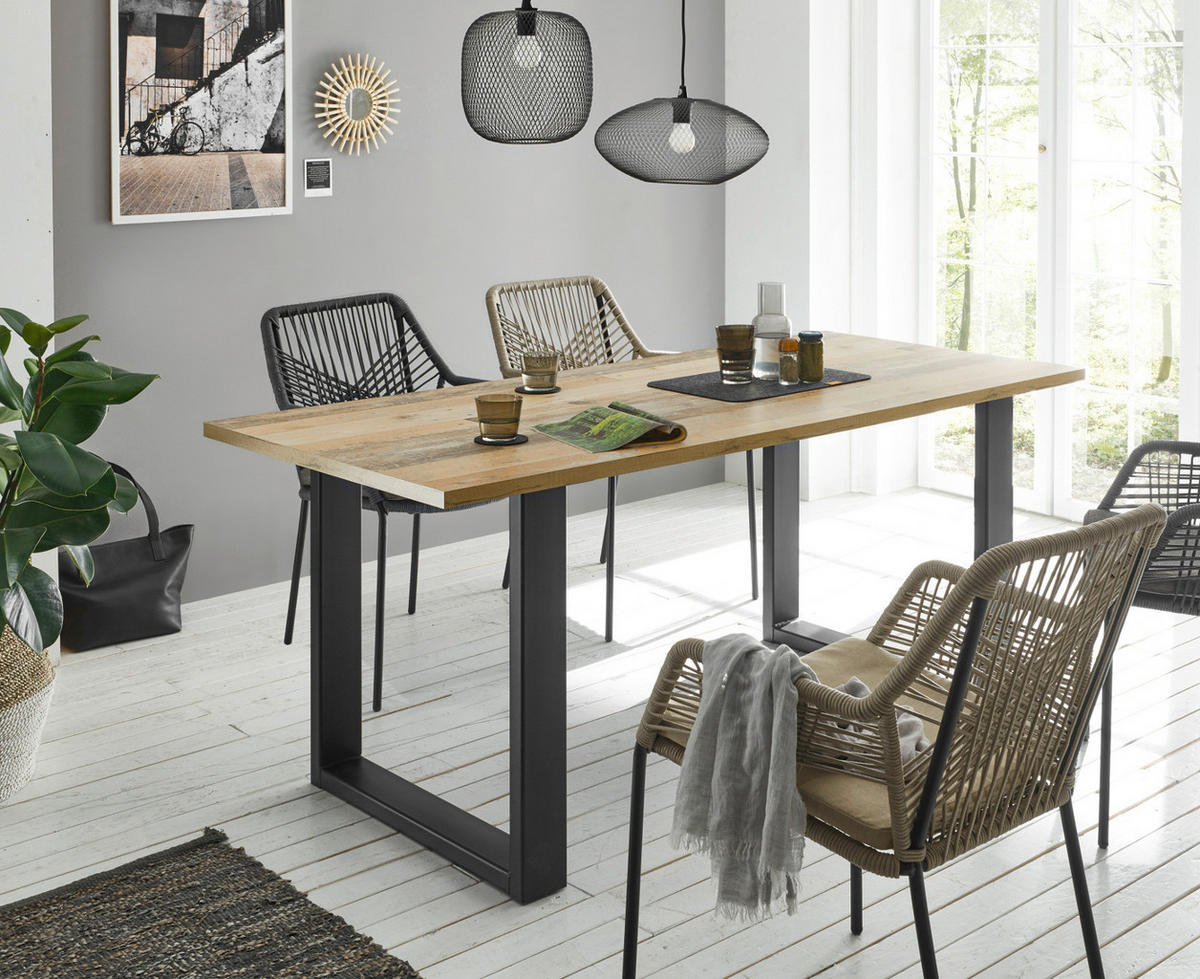 ESSTISCH Used Wood hell, anthrazit 180 cm, Küchentisch für 4-6 Personen - Anthrazit/Naturfarben, Holz/Metall (180/80/76cm) - Furn.Design