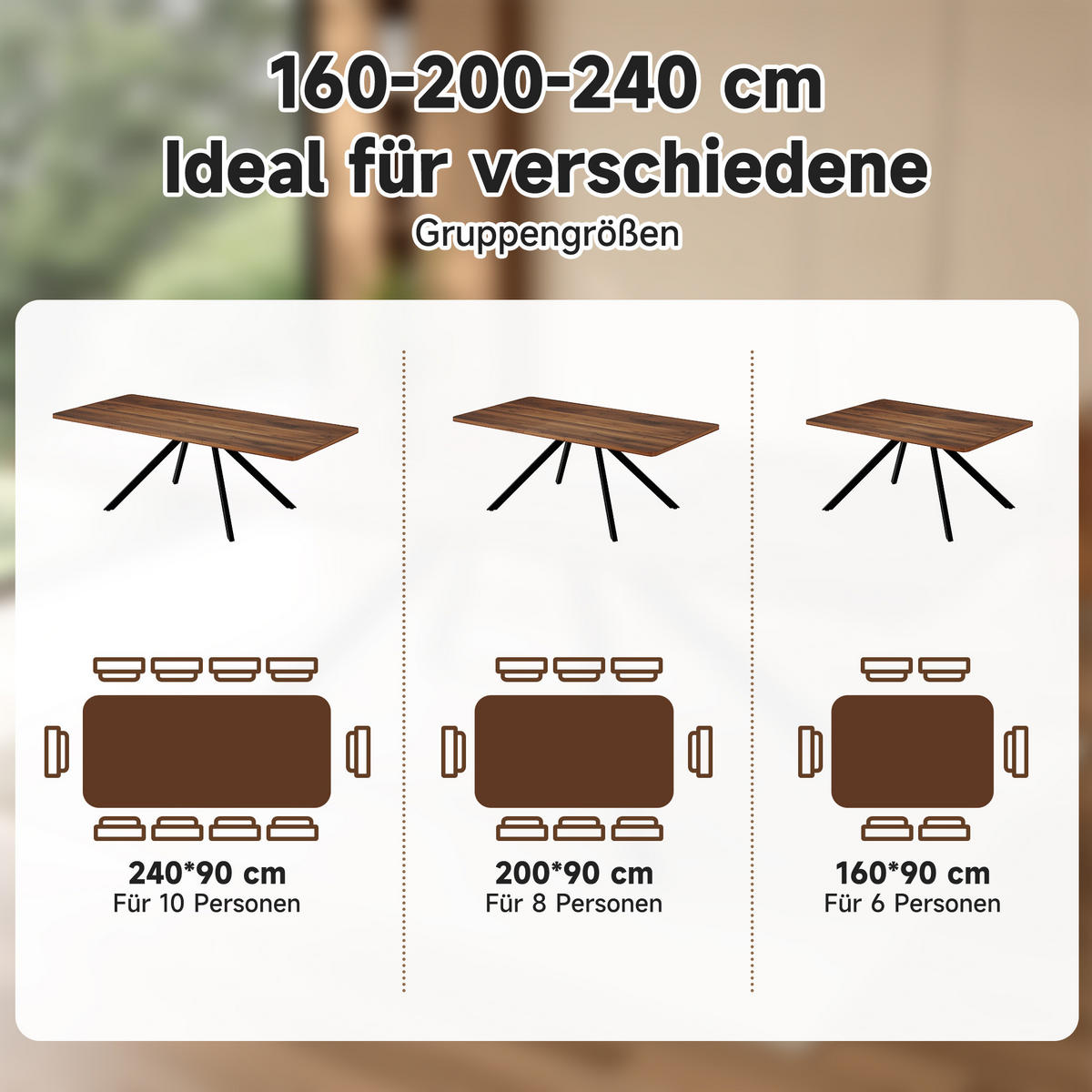 ESSTISCH 160/200/240/90 cm in Walnussfarben aus MDF ausziehbar - Walnussfarben, Holzwerkstoff (240/90/74.5cm) - Flora Grace
