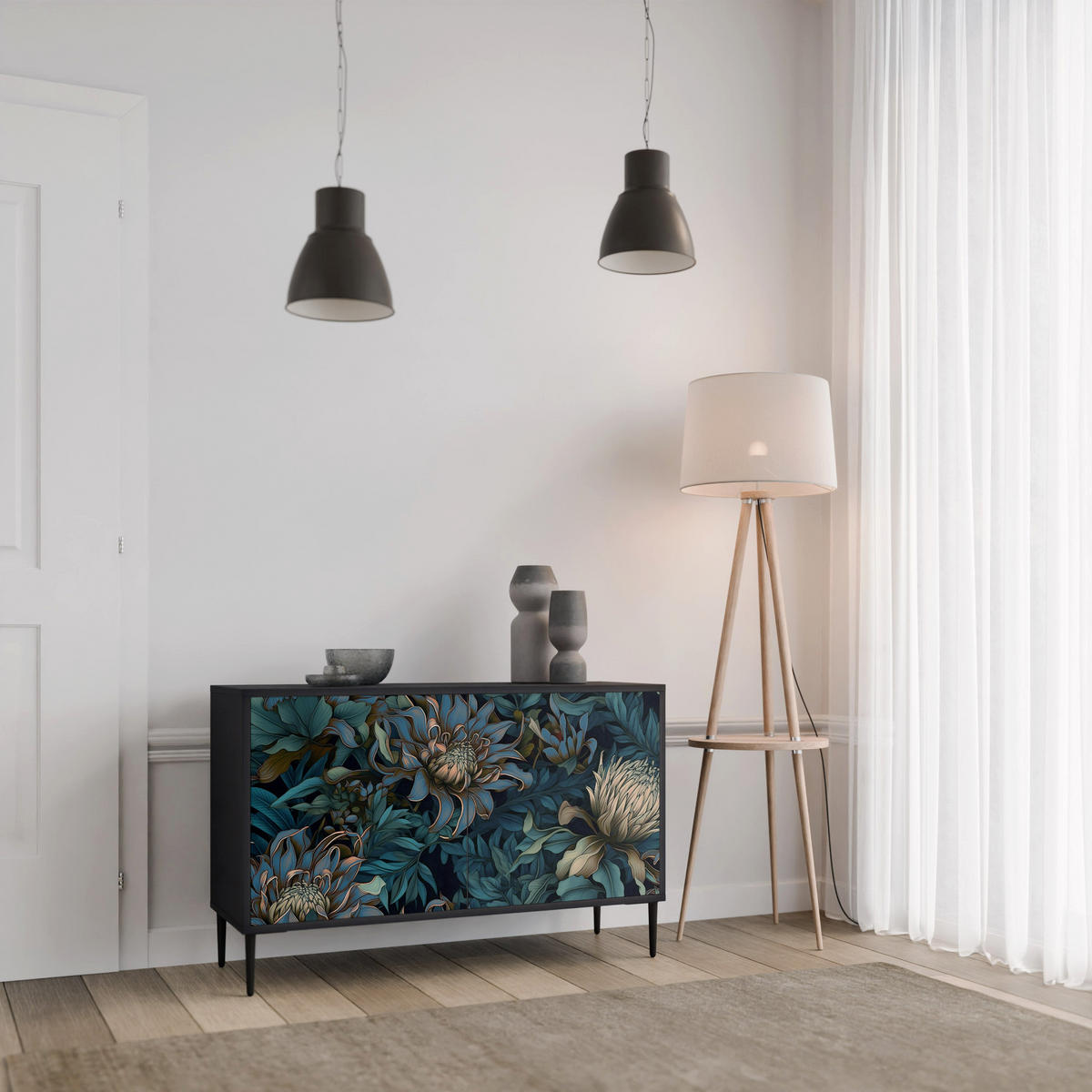 SIDEBOARD TWILIGHT BLOOM, Eicheneffekt, 111x42x77,5 cm, 2 Türen - Eichefarben/Buchefarben, Holzwerkstoff/Buchenholz (111/77.5/42cm) - SpaceRebels
