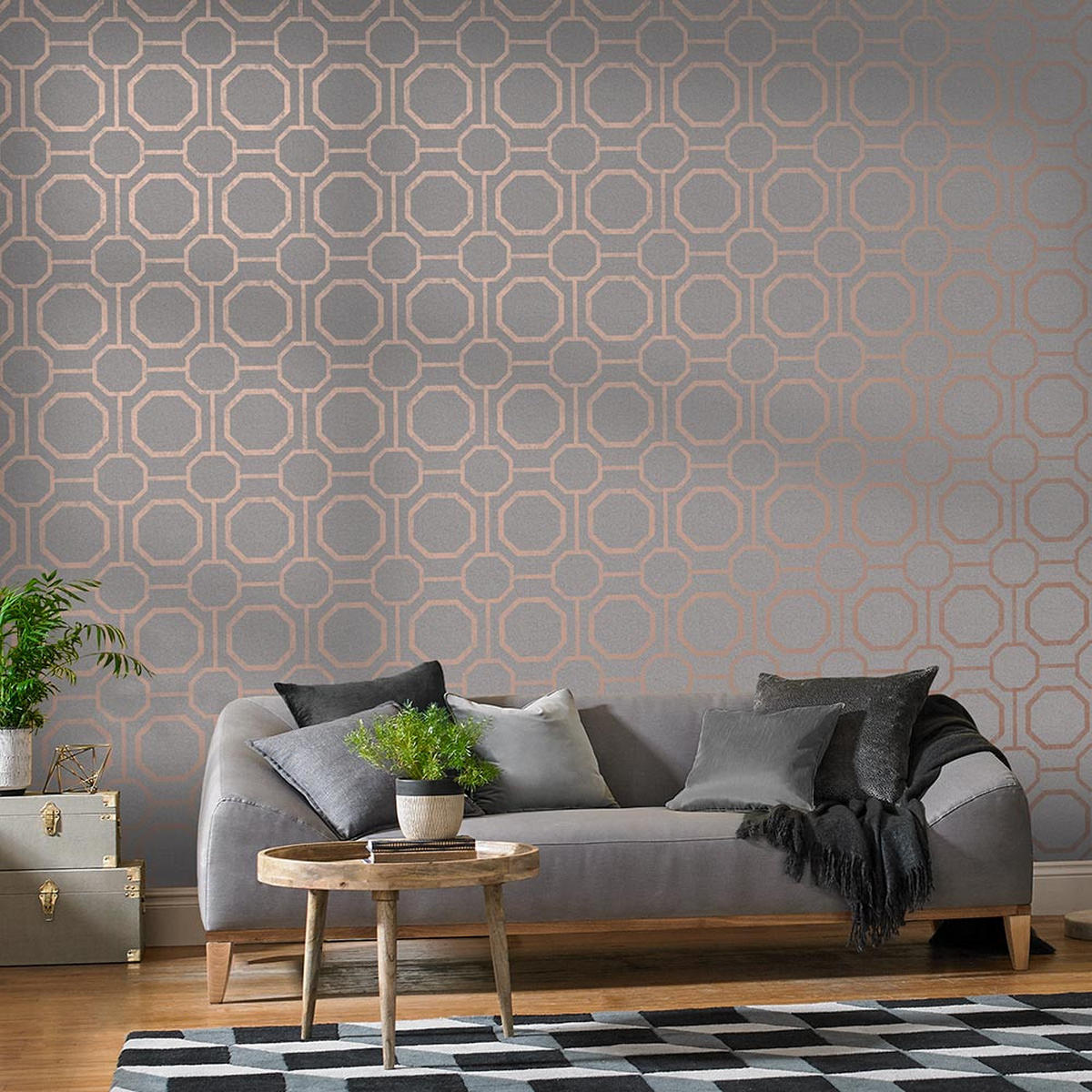 VLIESTAPETE - Sashiko Rose Gold - Pink, Papier/Kunststoff (53/1000cm) - Graham & Brown