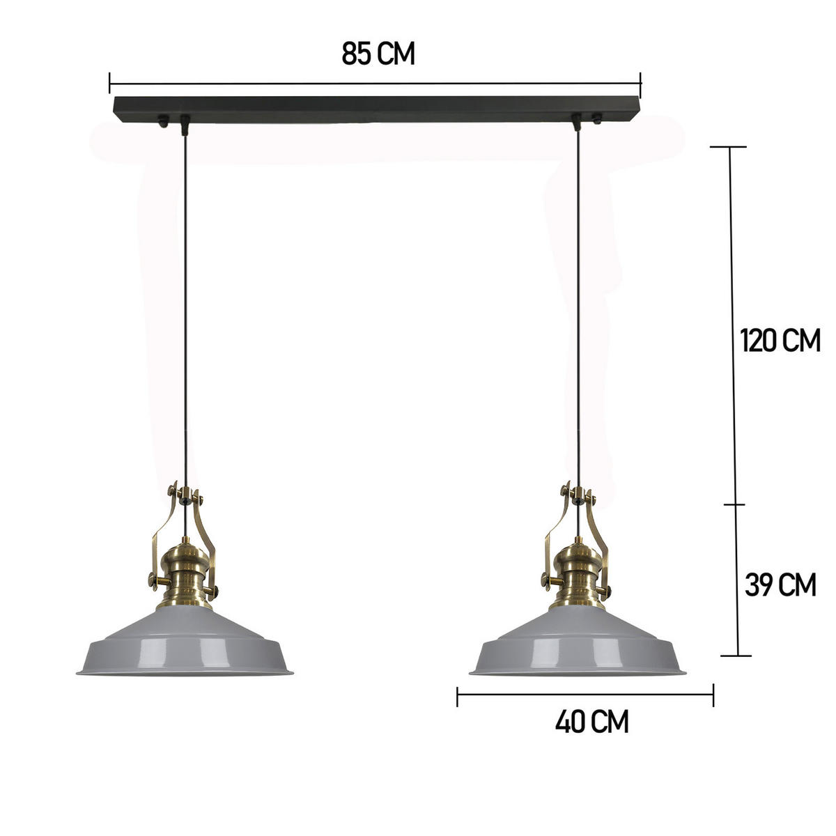 PENDELLEUCHTE Asletl Vintage 2 Flammig 41/36 cm - Weiß Hochglanz/Grau, Metall (36/41/36cm) - Bamyum
