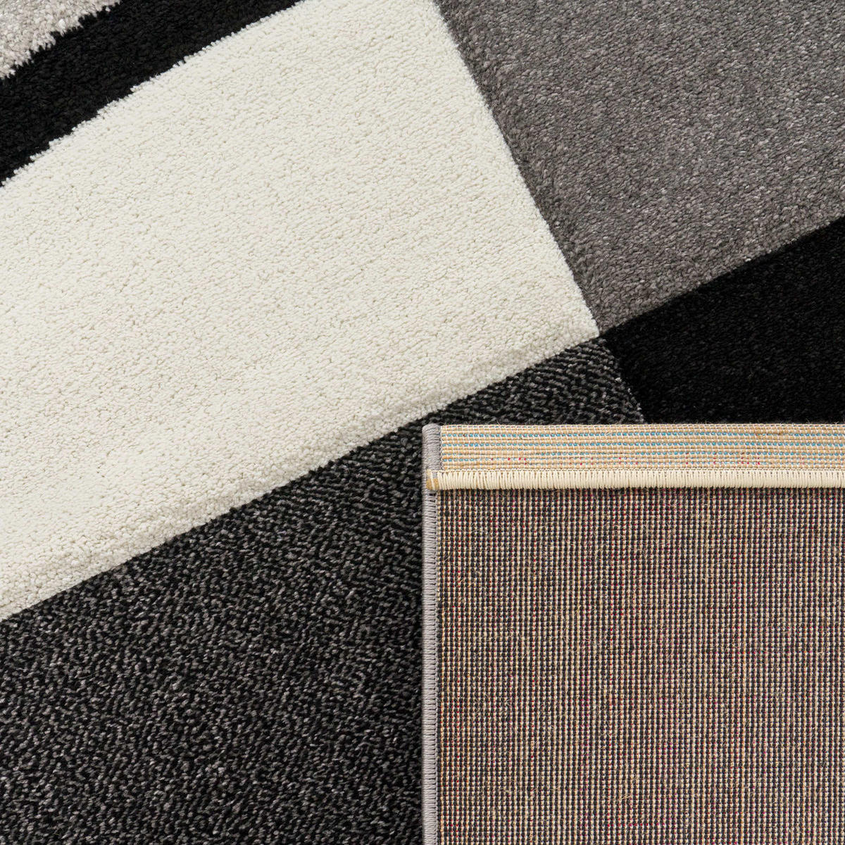 TEPPICH Kurzflor Karo Wohnzimmer schmutzabweisend Schwarz Rechteckig 300x400 - Schwarz, Textil (300/400cm) - KADIMA DESIGN