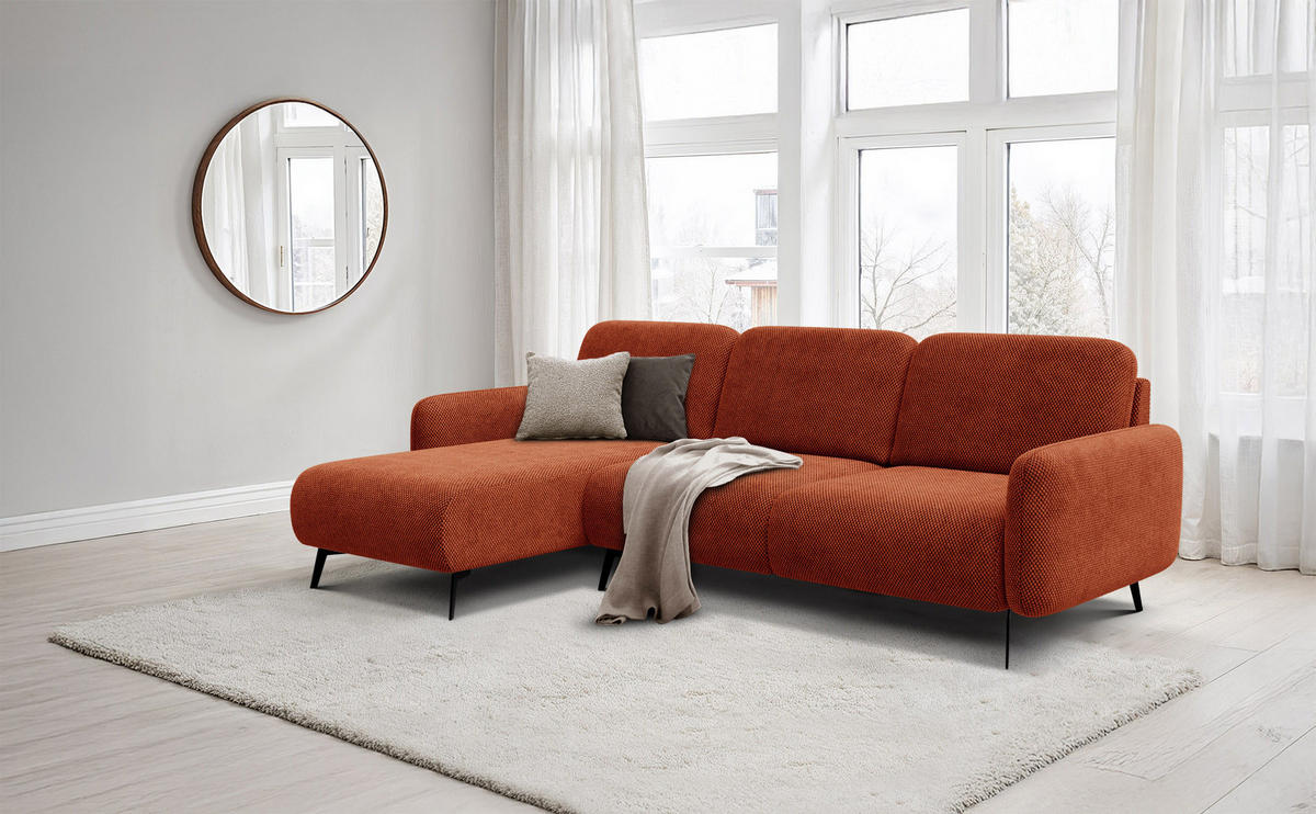 ECKSOFA FEBE 4-Sitzer links, dunkelorange - Dunkelorange/Schwarz, Holz/Textil (264/157cm) - Courtois Laville