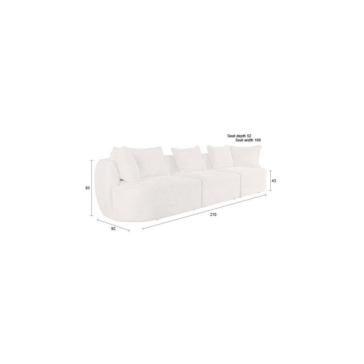 SOFA 4,5-SITZER Rocca Latte/ Beige - Creme, Textil (250/83/92cm) - Dutchbone