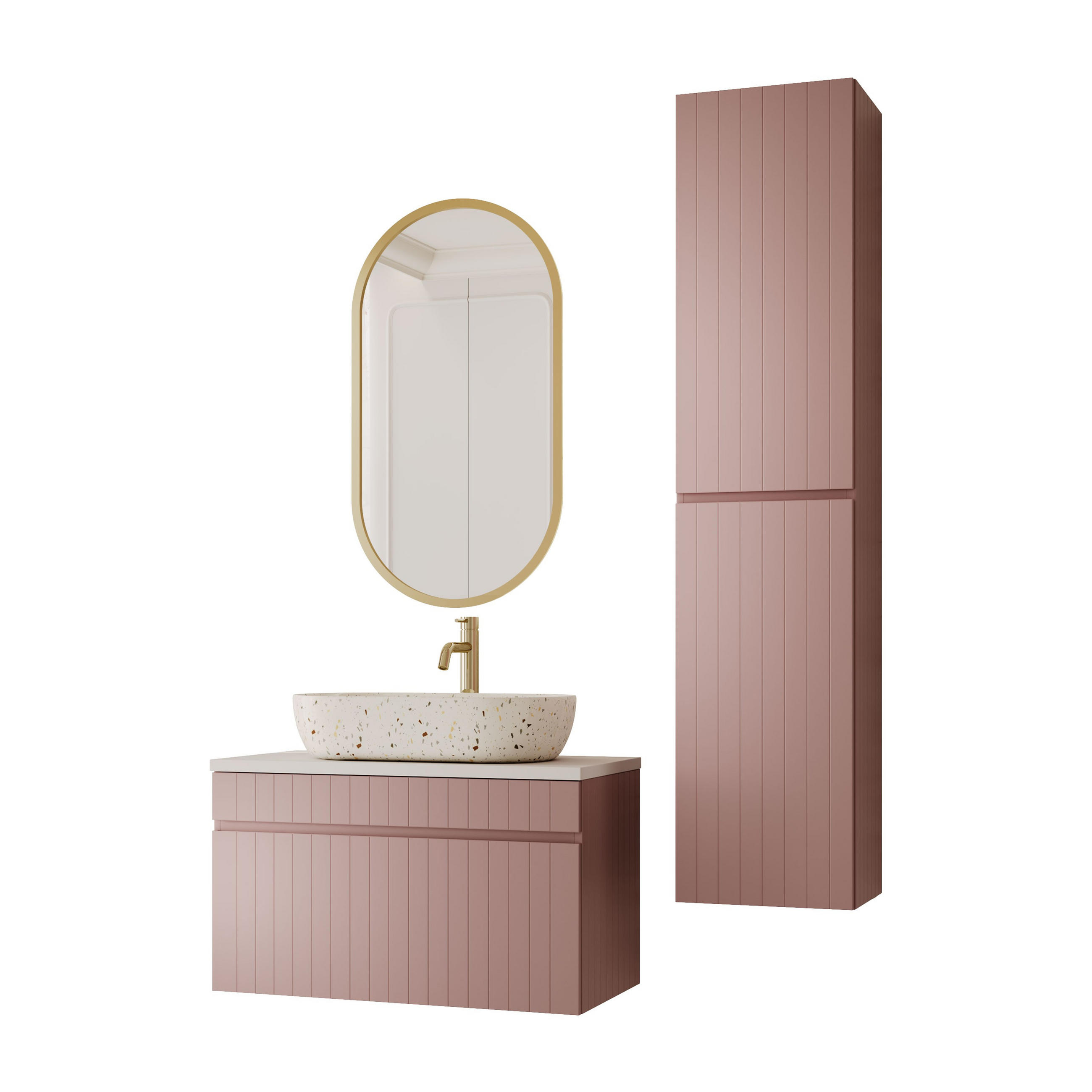 BADMÖBEL-SET FLORIS - Rosa, Holzwerkstoff (80/46/45.6cm) - Lookway
