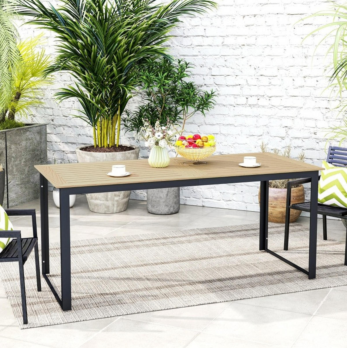 GARTENTISCH 175/78/75 cm für 6 Personen mit Holzoptik und wetterfestem Metallgestell, Teak - Naturfarben, Metall (175/78/75cm) - Redom