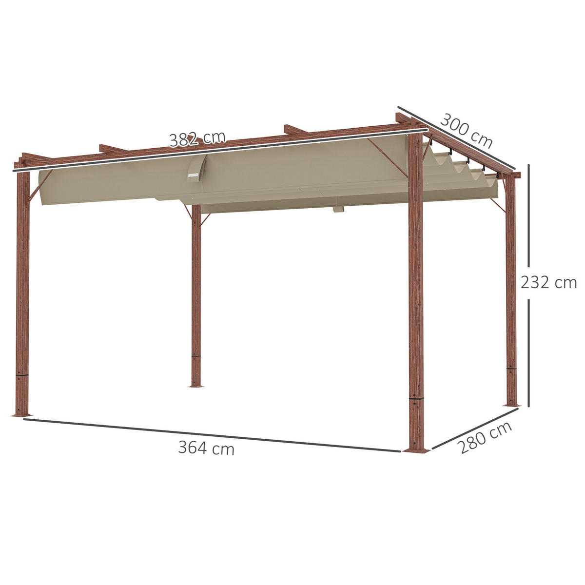 PERGOLA ca. 3x4m Naturholz - Naturfarben, Metall (300/232/382cm) - Outsunny