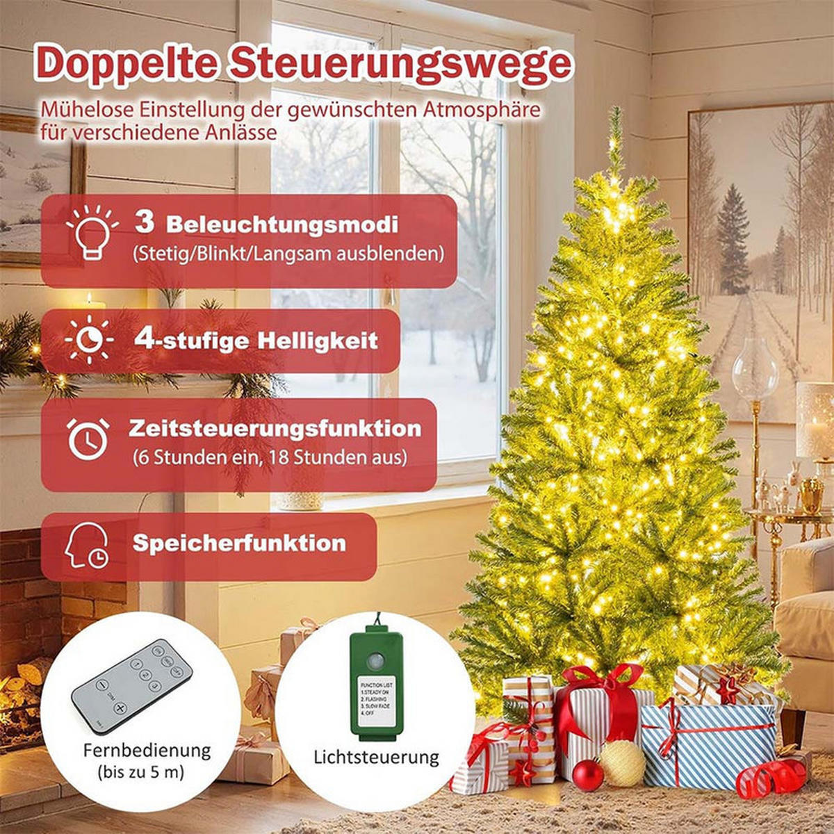 WEIHNACHTSBAUM mit 700 warmweißen LEDs 180cm Grün - Grün, Metall (180cm) - COSTWAY
