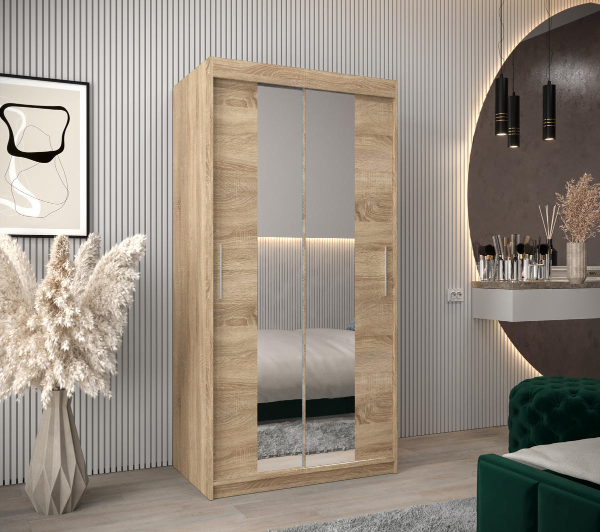 SCHWEBETÜRENSCHRANK 200/100/62 2-türig - Silberfarben/Sonoma Eiche, Holz/Kunststoff (100/200/62cm) - MÖBEL KRYSPOL