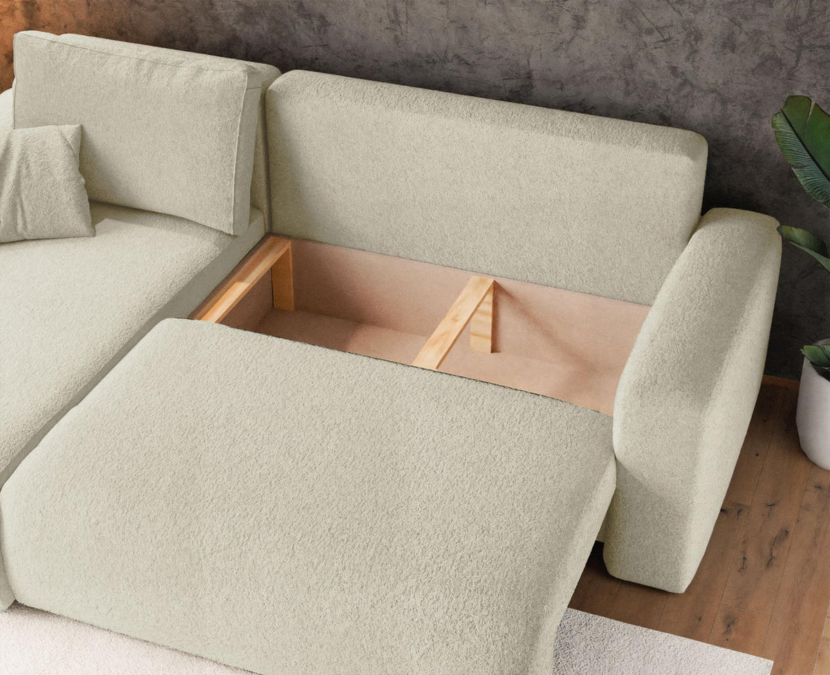 ECKSOFA Pianoni Creme Bouclé-Bezug - Creme/Schwarz, Kunststoff/Textil (244/140cm) - Selsey