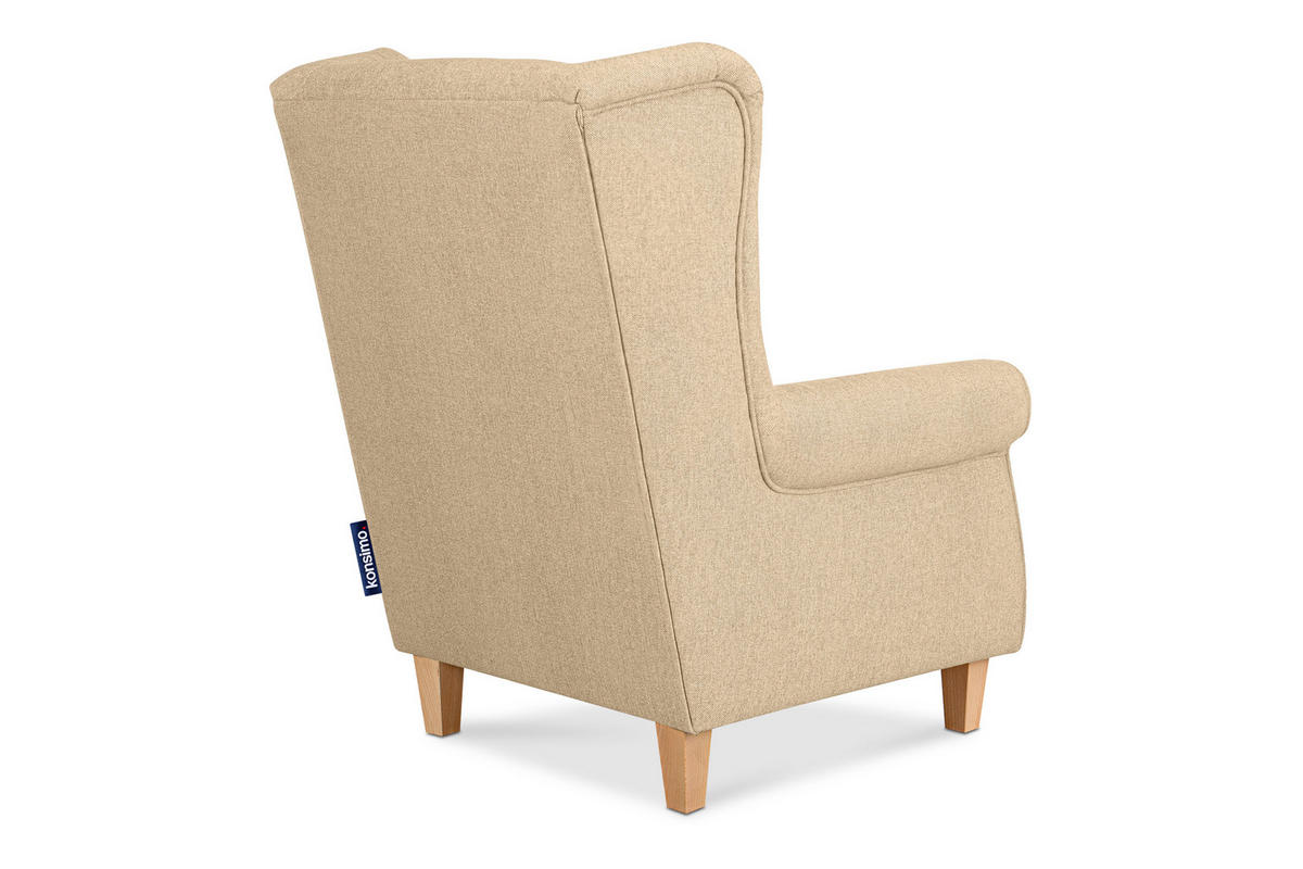 OHRENSESSEL MILES Massivholzbeine buche, creme - Creme, Holzwerkstoff/Buchenholz (82/105/97cm) - KONSIMO®