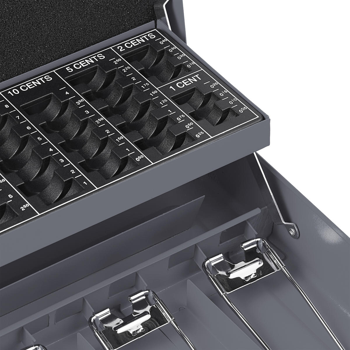 POKLADNIČKA na euro mince - sivá, kov/plast (30.5/8.5/25cm) - Relaxdays