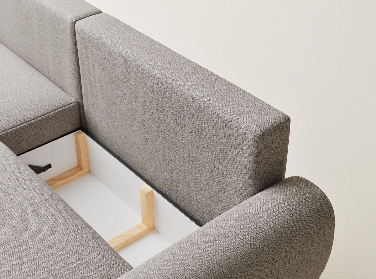 ECKSOFA MIT SCHLAFFUNKTION Numba Beige Webstoff - Beige/Schwarz, Holz/Holzwerkstoff (253/153cm) - Maison de Reve