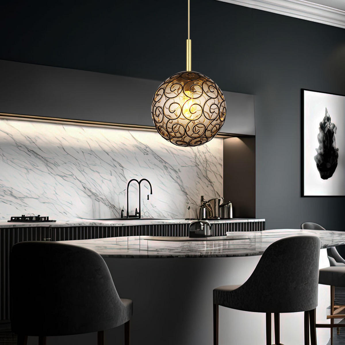 LED HÄNGELEUCHTE FITZ Grau Rauchglas - Grau, Glas (25/25/120cm) - Globo Lighting