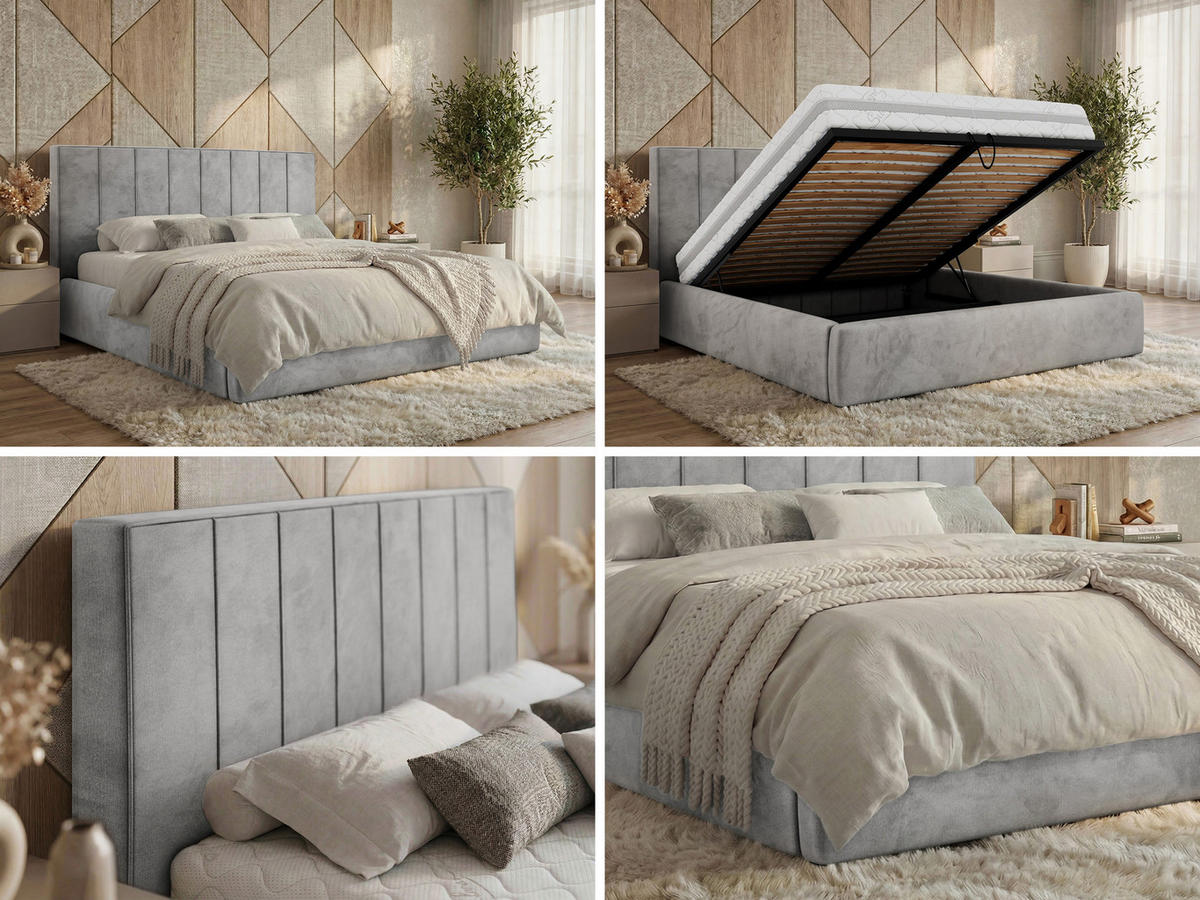 ČALOUNĚNÁ POSTEL TENARDO CLASSIC 200/200 - Světle šedá Samet - bez matrace - černá/světle šedá, textil/plast (200/200cm) - MKS