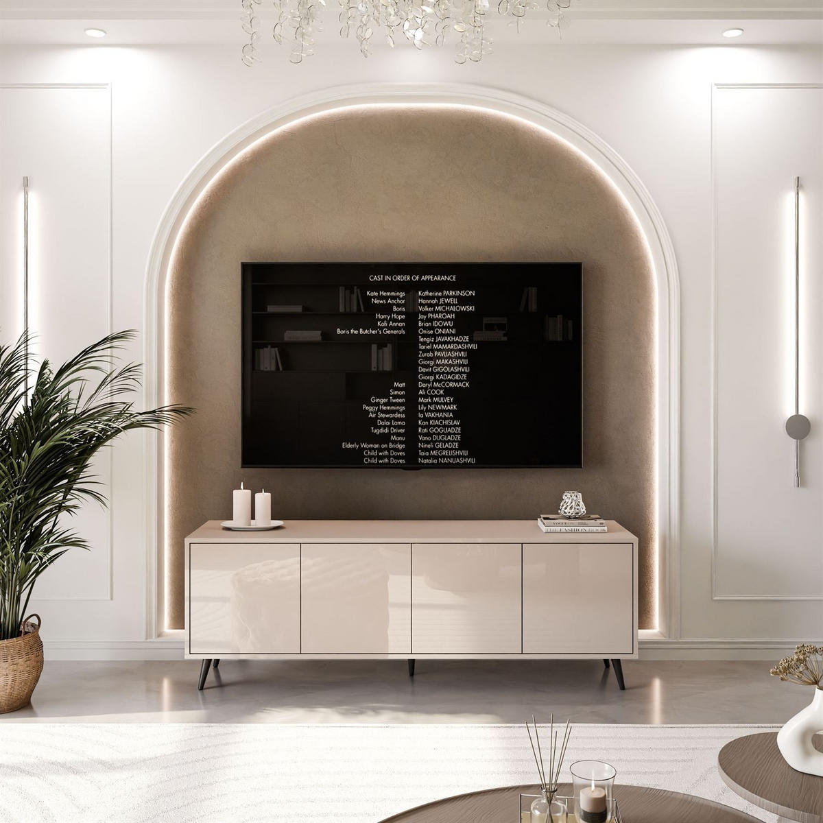 TV-SCHRANK SANAYI Kaschmir Hochglanz – schräge schwarze Beine - Kaschmir, Holzwerkstoff (156/54/38cm) - Lookway