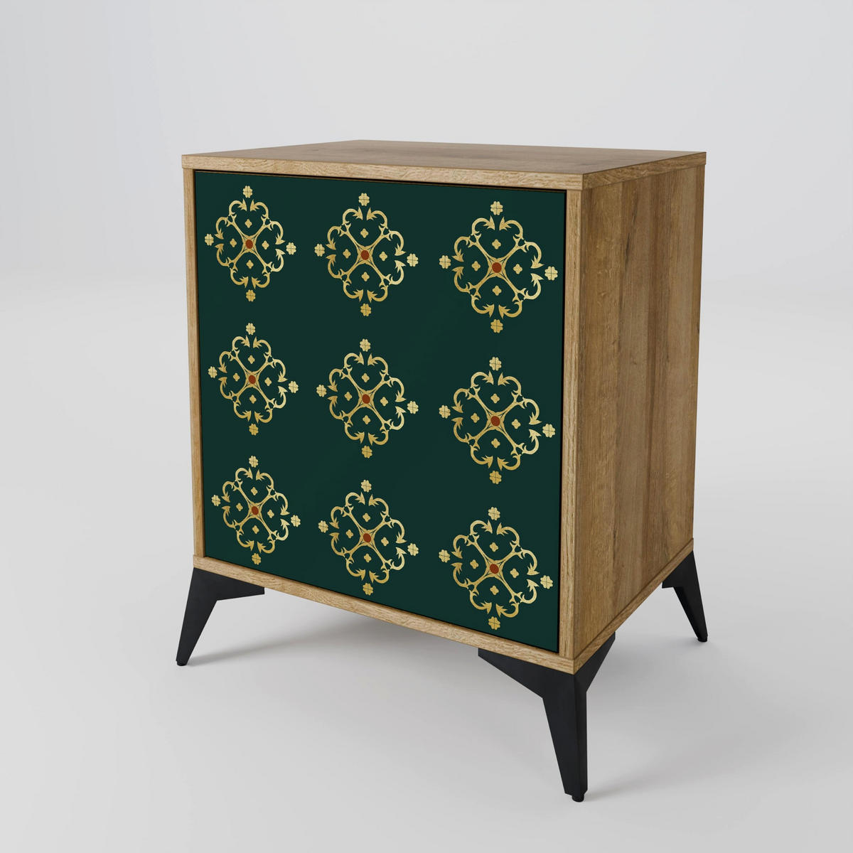 SIDEBOARD ROYAL MEDALLION, Eichefarben, 57,5x42x75,5 cm, Goldfarbene Metallfüße - Eichefarben/Goldfarben, Holzwerkstoff/Metall (57.5/75.5/42cm) - SpaceRebels