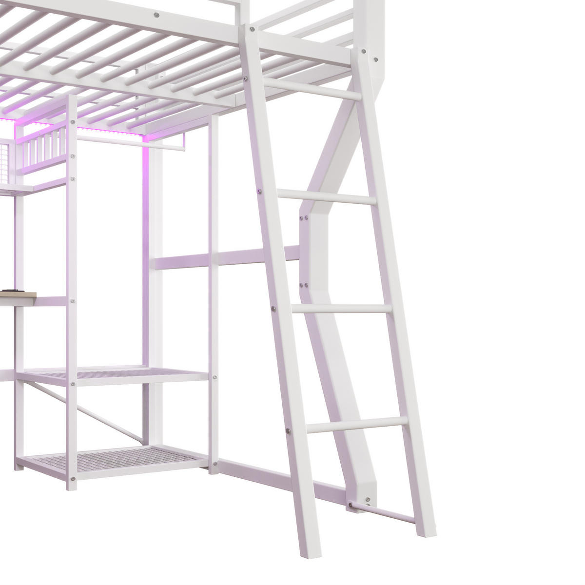 HOCHBETT 140/200 cm aus Metall/MDF mit Lichtleiste, Steckdose, Weiß - Weiß, Holzwerkstoff (140/200cm) - OKMYHOME