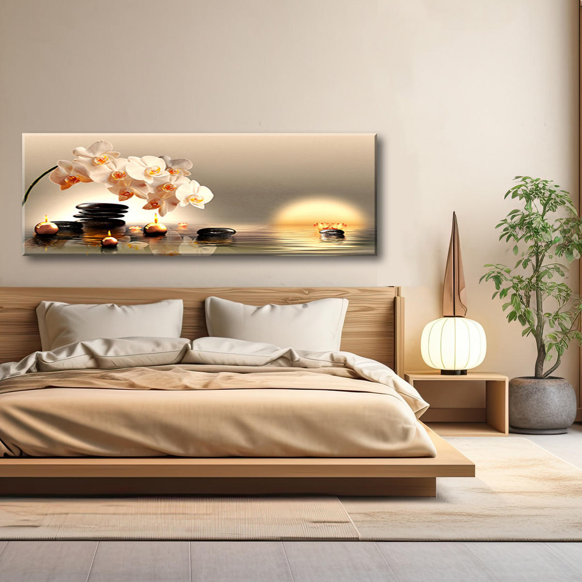 WANDBILD zen blume wassersteine - Beige, Textil (90/30cm) - Feeby