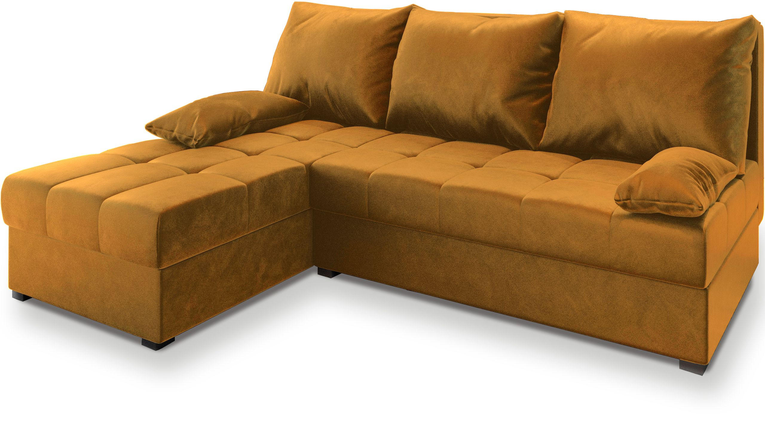 ECKSOFA RITA Orange Plüsch-Stoff mit Schlaffunktion - Orange, Holz (200/141cm) - MASSENO