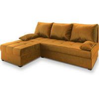 ECKSOFA RITA Orange Plüsch-Stoff mit Schlaffunktion - Orange, Holz (200/141cm) - MASSENO