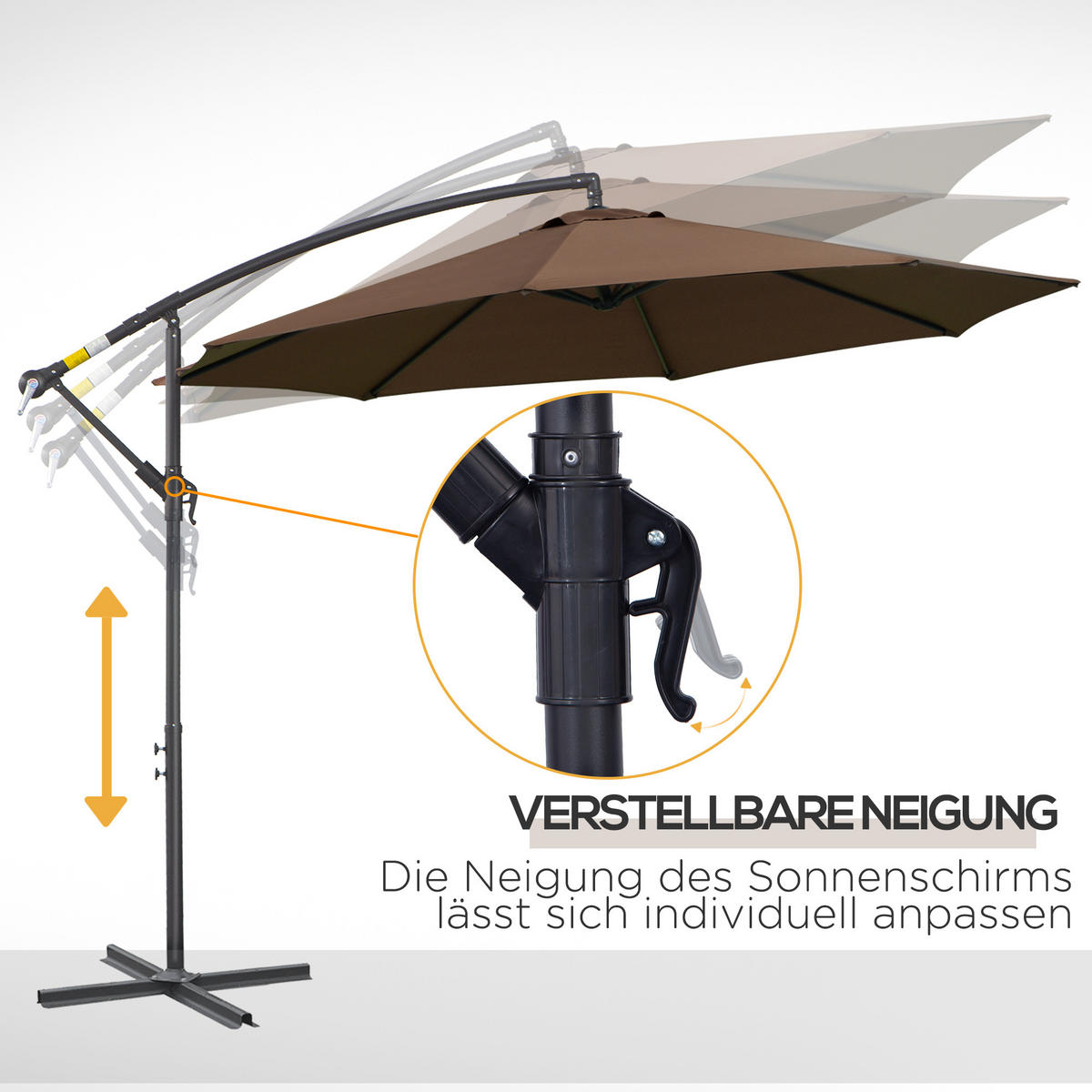 SONNENSCHIRM, Stahl, Polyester, Kaffee-Braun - Braun, Metall (295/295cm) - Outsunny