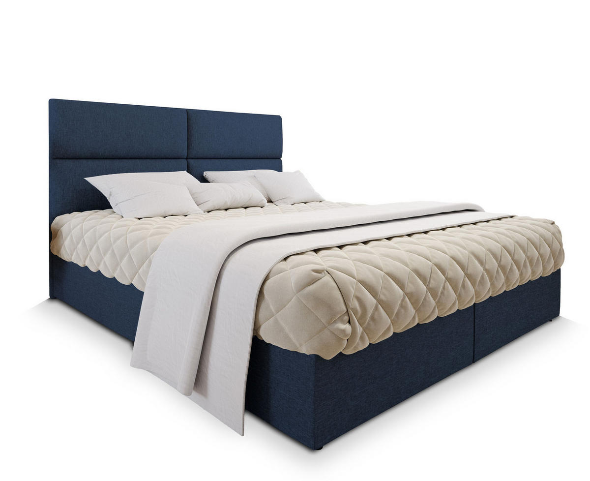 BOXBETT LONIS 140x200 cm mit Matratze und Topper - Blau - Blau, Holz (140/200cm) - MASSENO