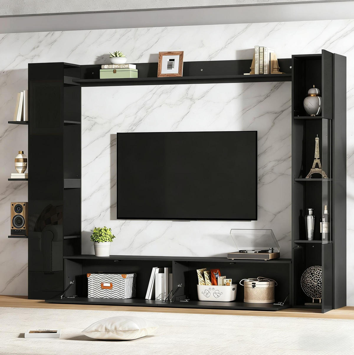WOHNWAND mit TV-Schrank 245 x 30 x 170 cm 4-tlg. - Schwarz, Holzwerkstoff (30/170/245cm) - Beauniv