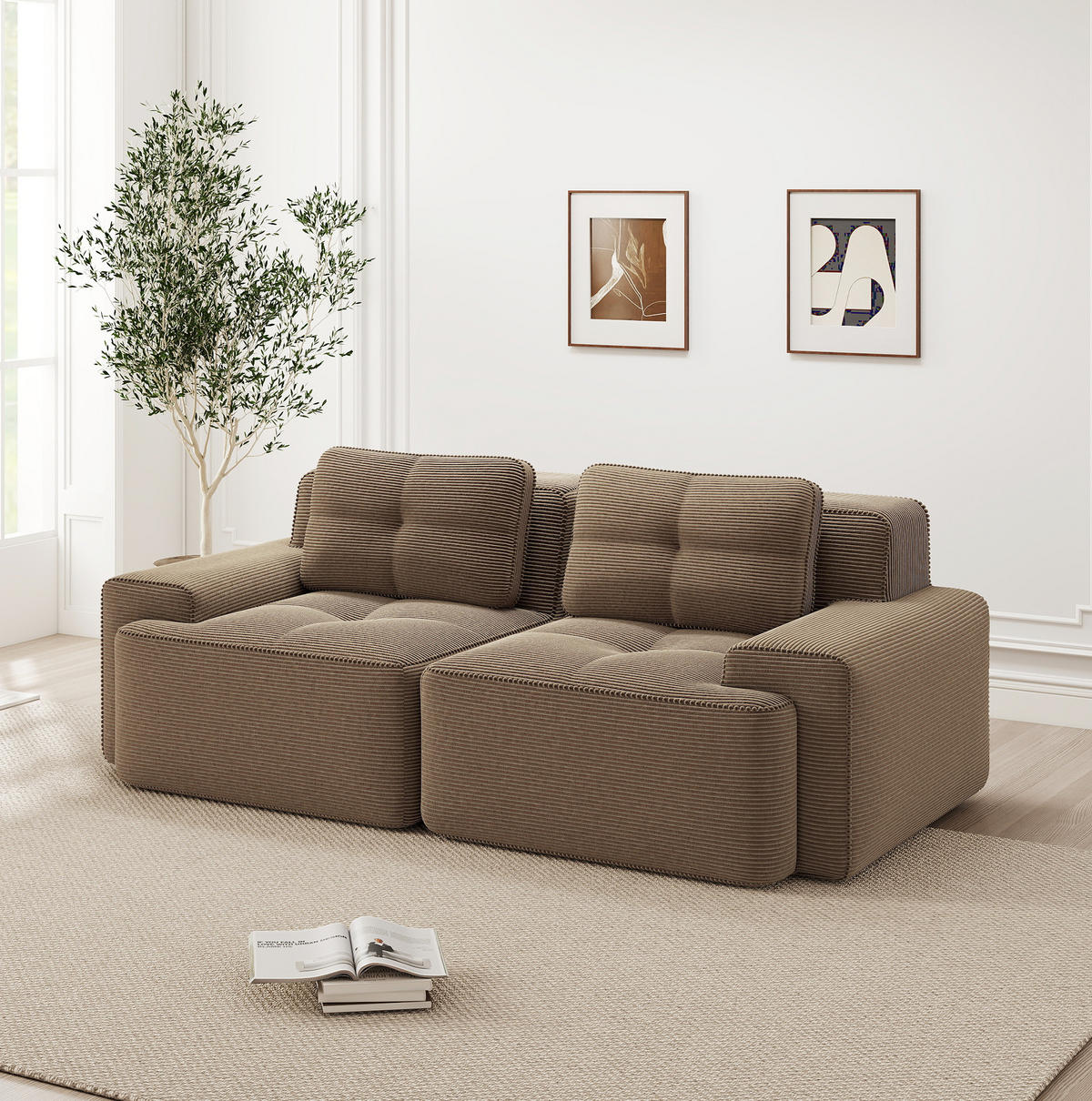 MODULÁRNÍ pohovka 74 cm hnědá z manšestru s hlubokým sedem a bez montáže - hnědá, textil (104/69/204cm) - OKWISH