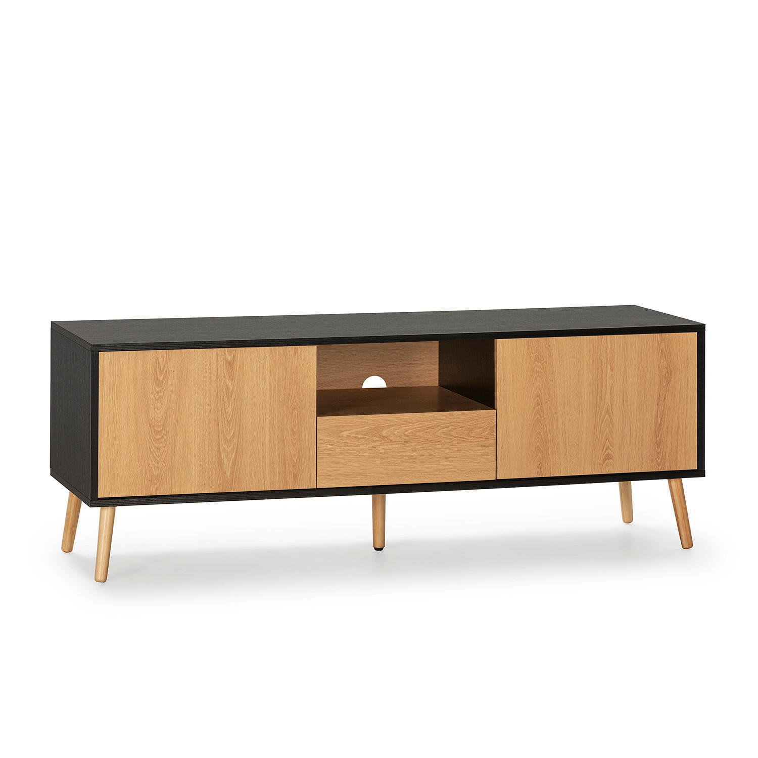 TV-ELEMENT Apolo 2 Schubladen, Schwarz/Holzfarbe - Schwarz, Holzwerkstoff (136/49/40cm) - VS Venta-stock
