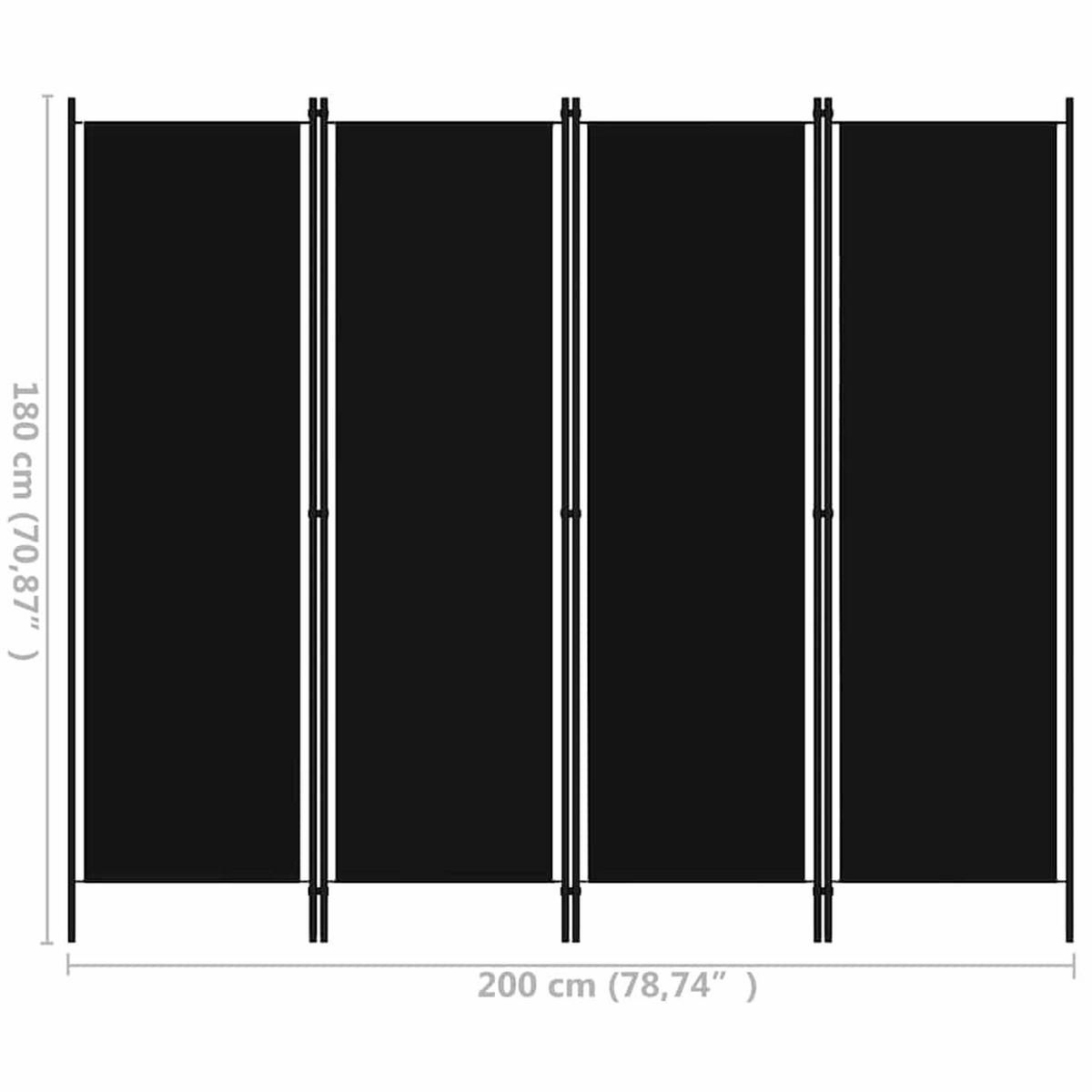 RAUMTEILER 4-teilig Schwarz 200/180 Cm - Schwarz, Textil (200/180/200cm) - vidaXL