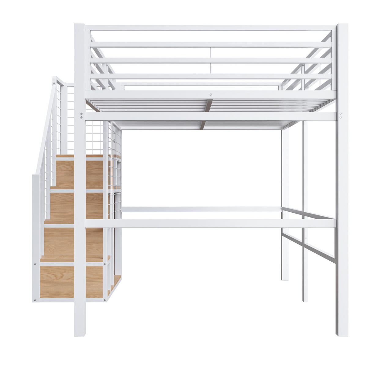 HOCHBETT aus Metall 140x200 cm in Weiß mit Treppe & Stauraum - Weiß, Metall (140/200cm) - Modfu