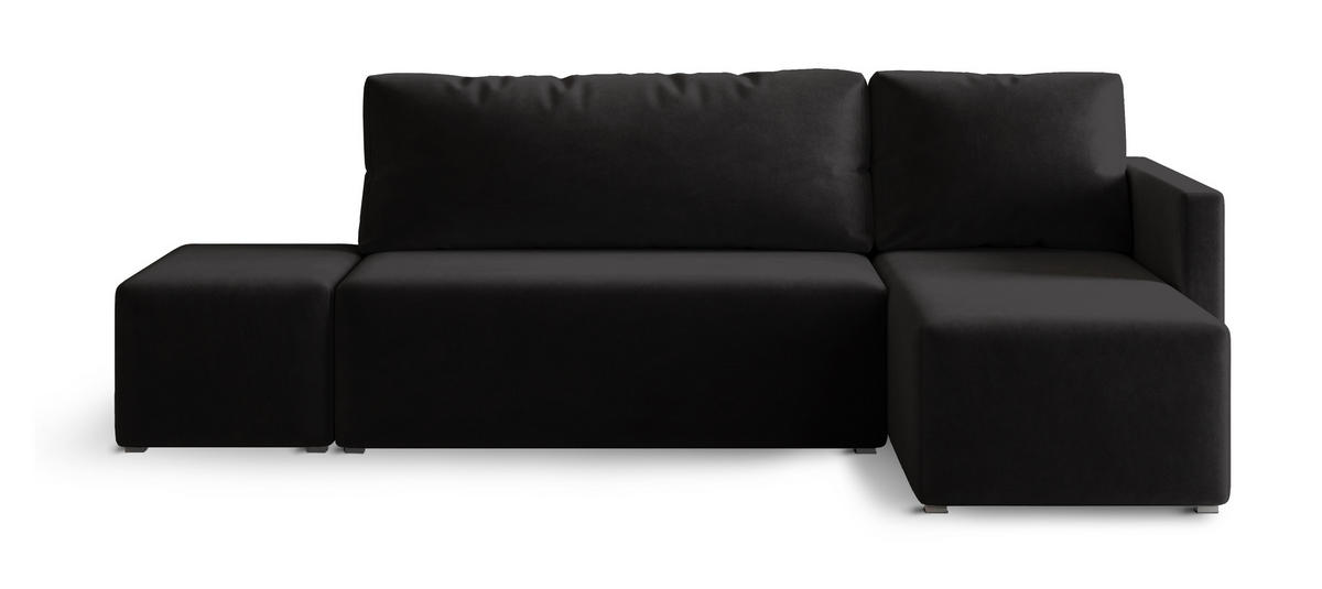 ECKSOFA VELOTTI R-S Schwarz Plüsch-Stoff mit Schlaffunktion - Schwarz, Holz (261/143cm) - MASSENO
