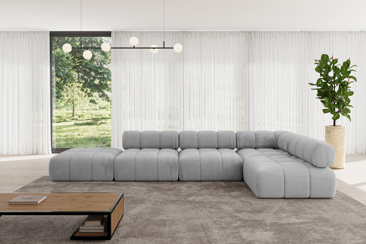 ECKSOFA modulares Sofa Favio-L2 - 380x190x70 cm Hellgrau Velours - Hellgrau, Holzwerkstoff/Textil (380/190cm) - ALTDECOR