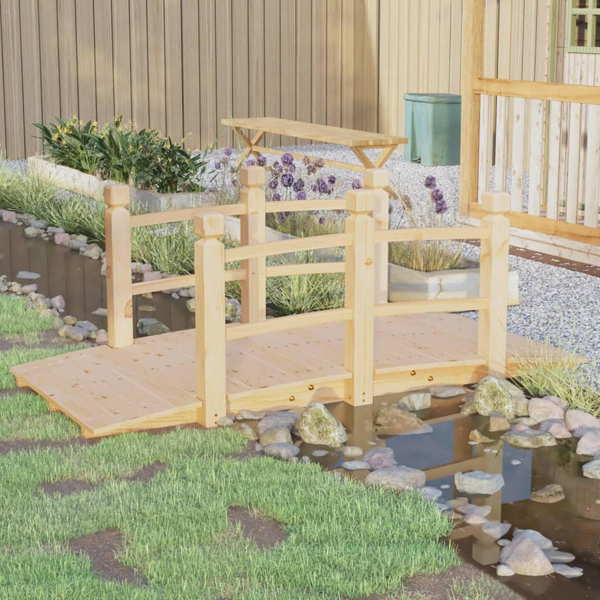 HOLZBRÜCKE mit Geländer ROBBI Natur | 150x67x56cm | Gartenbrücke mit Geländer Teichbrücke - Naturfarben, Holz (67/150/56cm) - DELUKE