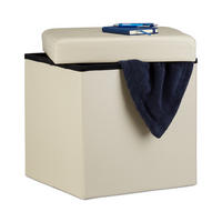 FALTBARER Sitzhocker - Creme, Holzwerkstoff/Kunststoff (38/38/38cm) - Relaxdays