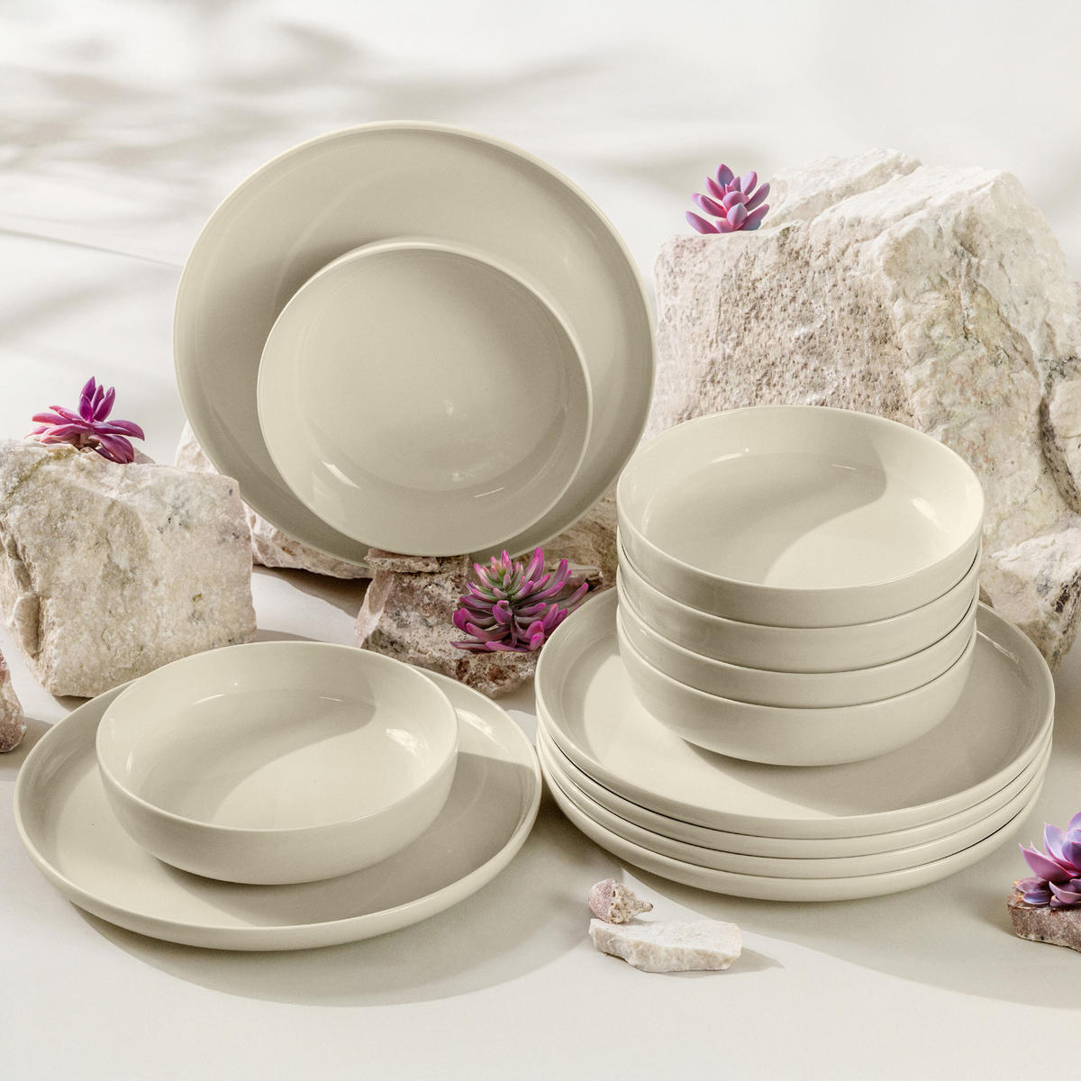 TAFELSERVICE VICTO 6 Personen 12-tlg - Beige, Keramik (27/2/27cm) - KONSIMO®