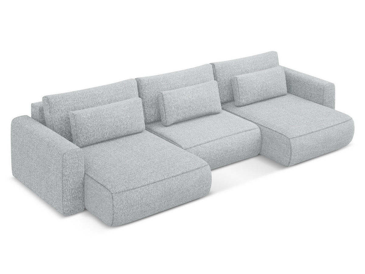 WOHNLANDSCHAFT Strukturstoff Stoff Grau - Silberfarben/Schwarz, Kunststoff/Textil (340/82/149cm) - Makamii